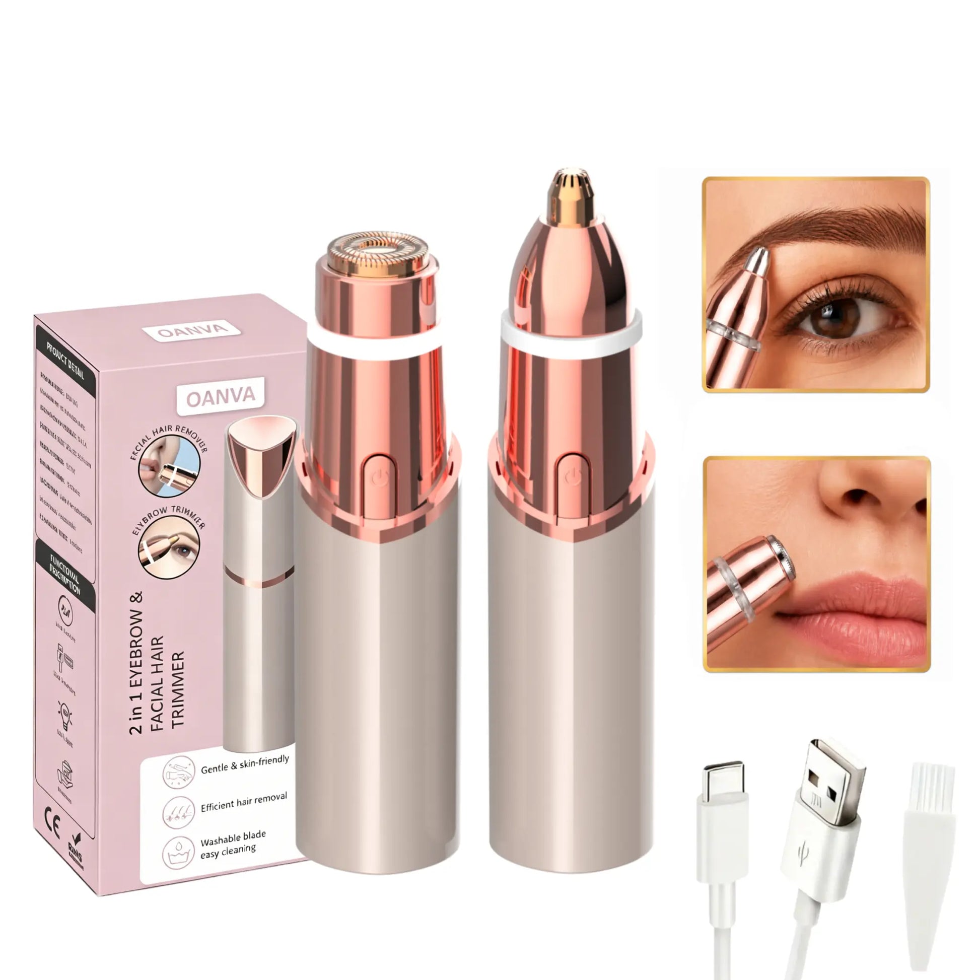 OANVA 2 in 1 Facial & Eyebrow Hair Trimmer for Women, Rechargeable Face Razor, Lip & Peach Fuzz Remover, Precision Eyebrow Shaper, Portable Painless Hair Removal Tool.Summerwins Dealsforyoudays,Summerhairstyles