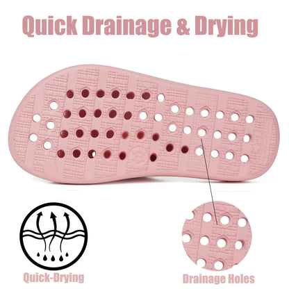 Shower Shoes for Womens Mens Massage Pool Slides with Arch Support Quick Drying Beach Slippers Summer Non Slip Bathroom Indoor Outdoor House Sandals with Drain Holes