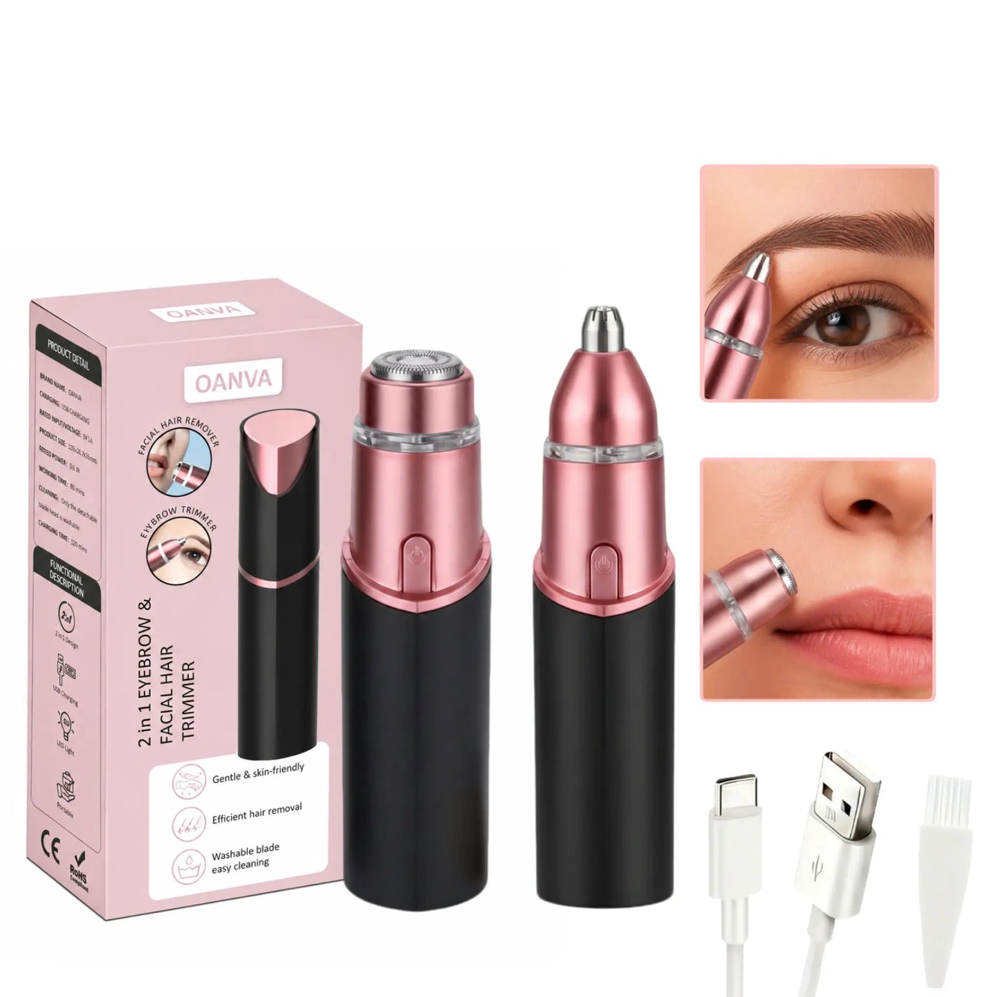 OANVA 2 in 1 Facial & Eyebrow Hair Trimmer for Women, Rechargeable Face Razor, Lip & Peach Fuzz Remover, Precision Eyebrow Shaper, Portable Painless Hair Removal Tool.Summerwins Dealsforyoudays,Summerhairstyles