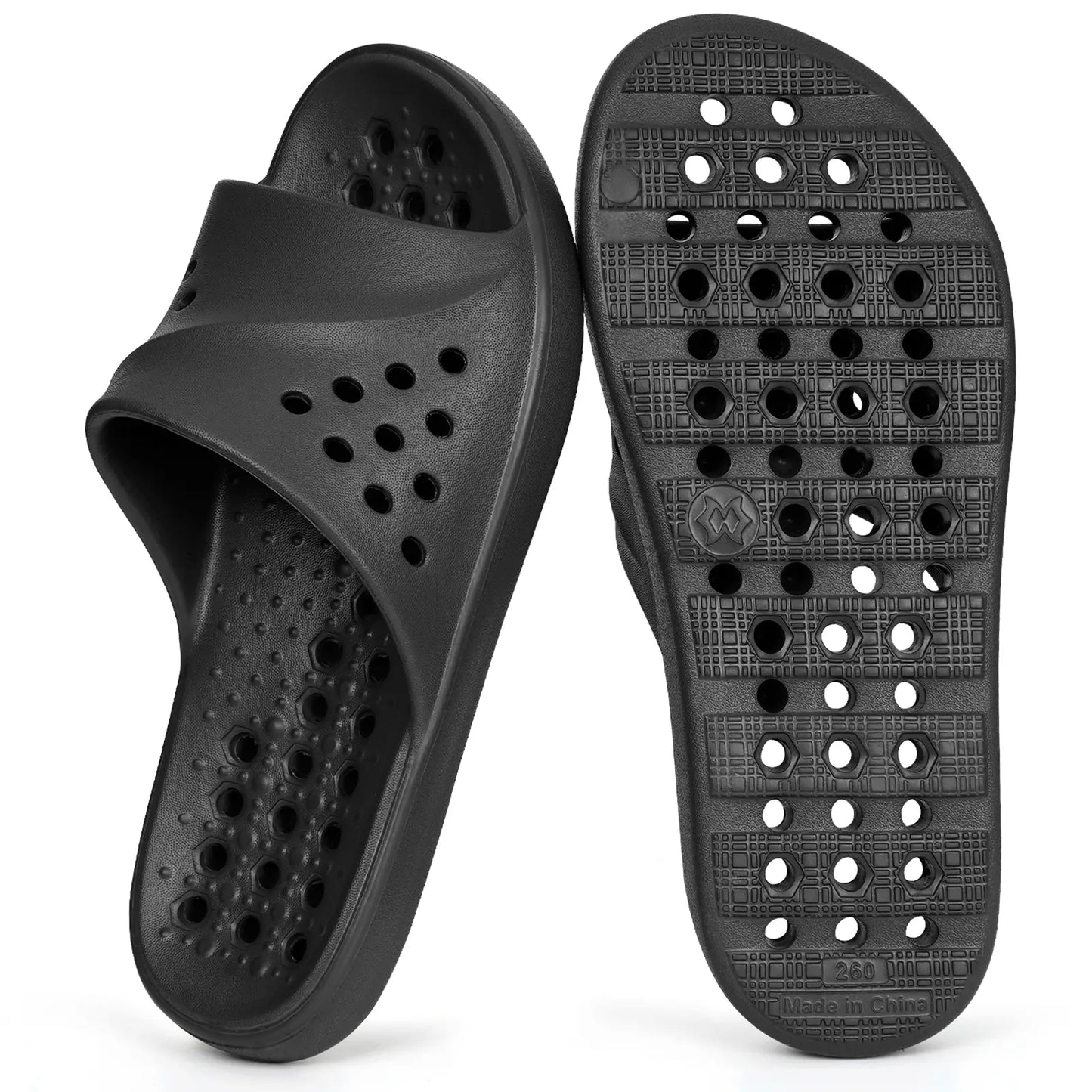 Shower Shoes for Womens Mens Massage Pool Slides with Arch Support Quick Drying Beach Slippers Summer Non Slip Bathroom Indoor Outdoor House Sandals with Drain Holes